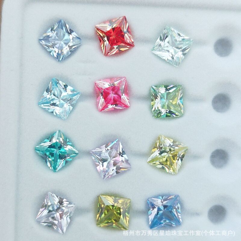 5A Sugar Cube Synthetic Cubic Zirconia Gradient Color Crushed Diamond Princess Cubic Zirconia Loose Stone Earrings Ring