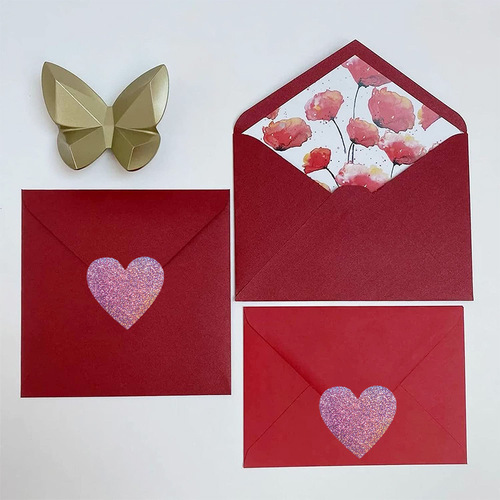 500/roll 1/1.5 inch pink heart laser Valentine's Day sealing sticker envelope decoration non-woven adhesive label 