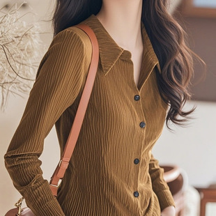 Spring and Autumn Korean Style Lazy Style Unique Chic Temperament Top Fashion High-end Sense Super Good-looking Stacked Temperament Shirt