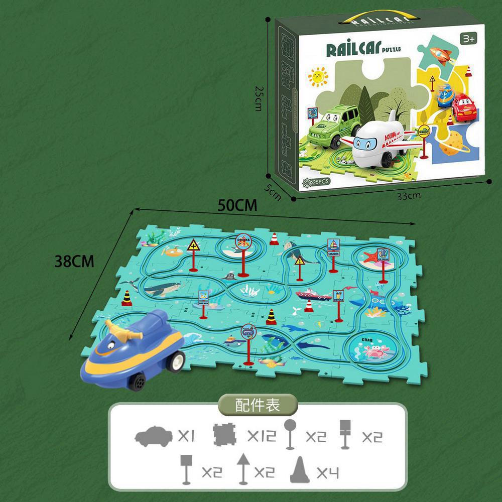 Rompecabezas transfronterizo pista coche DIY montaje libre multi-escena mapa pista coche eléctrico juguetes educativos para niños