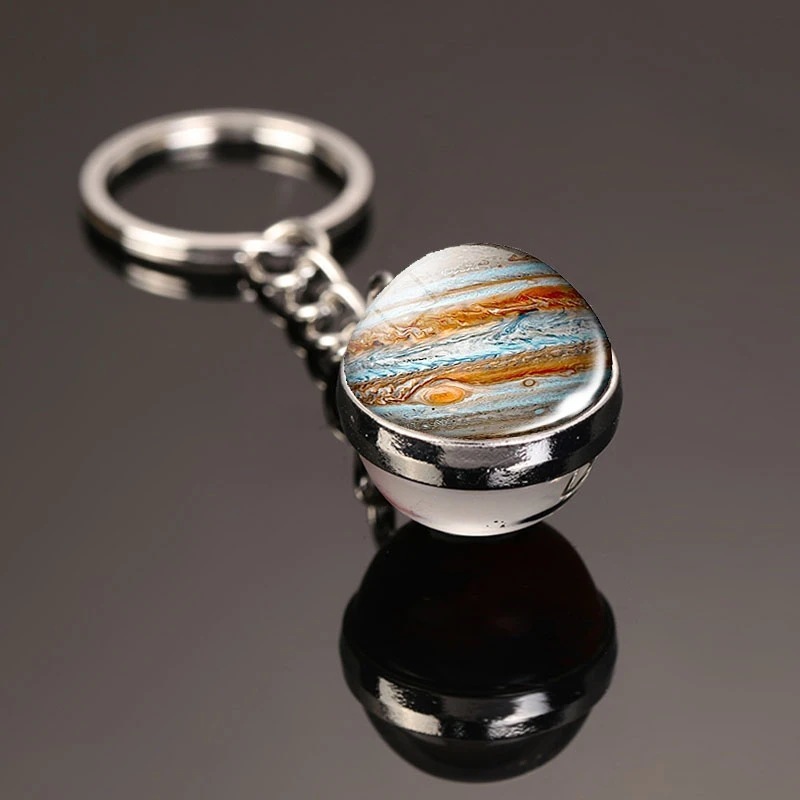 太阳九大行星月球银河星系钥匙扣圆形双面水晶地球钥匙链|undefined