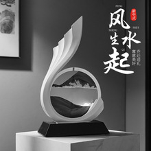 风生水起新中式轻奢客厅电视柜酒柜乔迁礼物摆件高级感小众流沙画