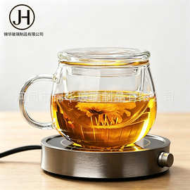 现货批发平盖玻璃三件式泡茶杯趣味透明玻璃花茶泡茶杯茶水分离