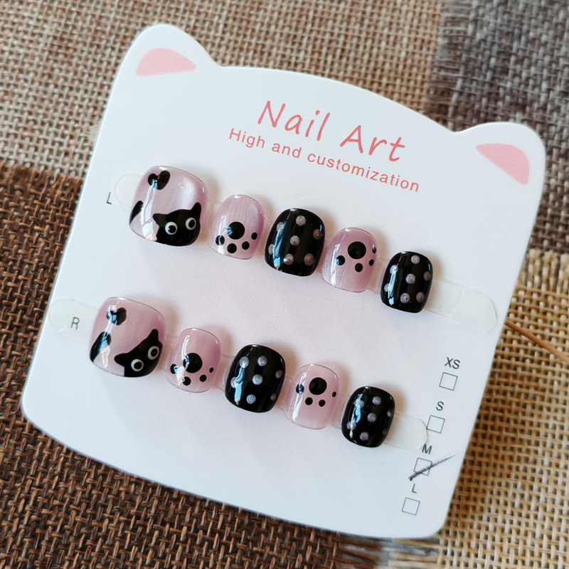 Hand-Painted Little Black Cat Kidsren's Manicure Cartoon Nail Patches for Girls Handmade Cat Eye Wearable Nails for Ages 3-6-12 Hand-Painted Little Black Cat Kidsren's Manicure Cartoon Nail Patches for Girls Handmade Cat Eye Wearable Nails for Ages 3-6-12