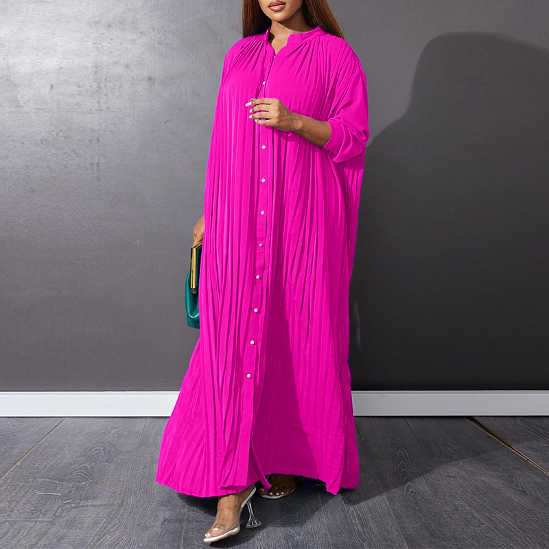 Women's Shirt Dress Casual Standing Collar Button Long Sleeve Solid Color Maxi Long Dress Daily display picture 4