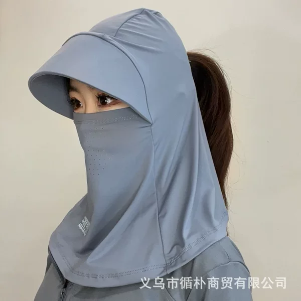 Summer Sun Protection Mask Integrated Hat Neck Guard with Brim Women's Ice Silk Anti-Uv Mask Cycling Protective Face Mask