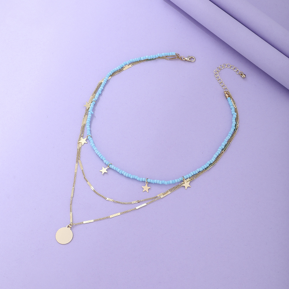 wholesale jewelry retro color beaded star disc pendant necklace nihaojewelry