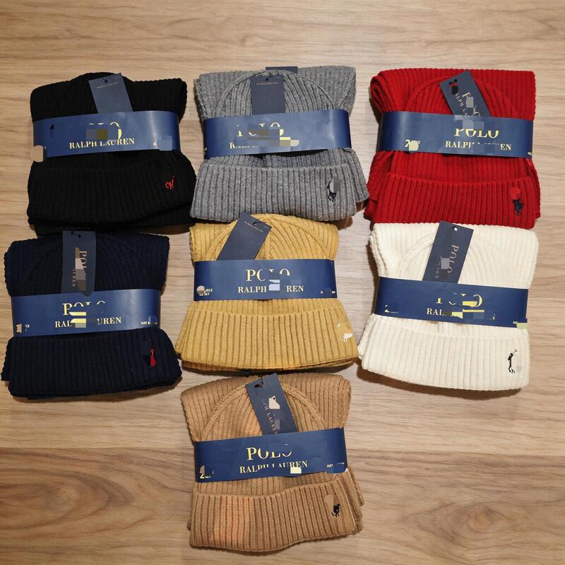 Cross-border foreign trade hat and scarf warm two-piece set, pony knitted hat with embroidery, versatile new autumn and winter solid color scarf