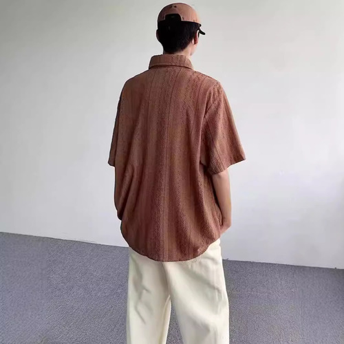 Men's summer casual thin short-sleeved plain shirt, five-point collar, trendy brand, cool style.