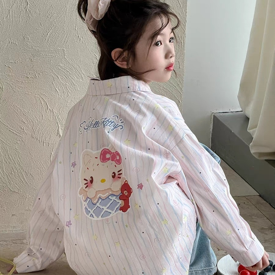 Cross-border girls' shirt jacket, spring and autumn style, 2026 new fashionable children's clothing, little girl striped autumn shirt for children.