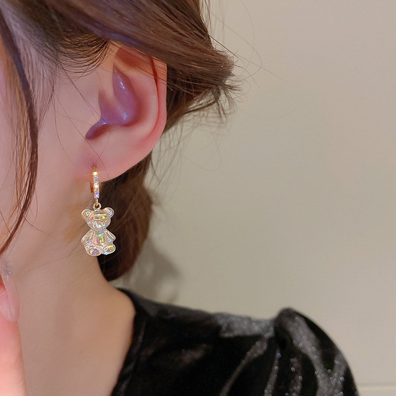 Fashion Bear Copper Inlay Zircon Dangling Earrings 1 Pair