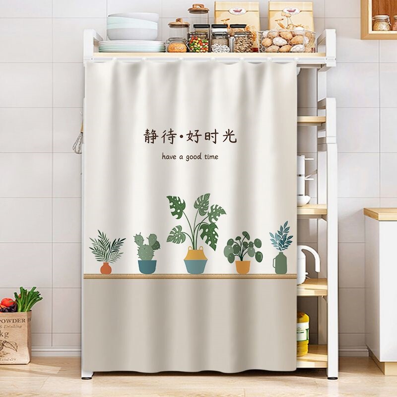 置物架帘子货架铁架防尘帘储物柜拉帘杂物遮挡帘滑轨免打孔挂帘|undefined