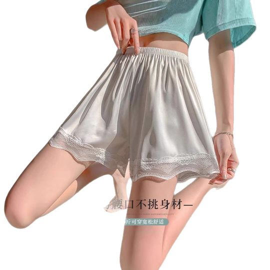 Summer non-curling ice silk women's thin plus size loose breathable anti-light lace shorts leggings for home wear