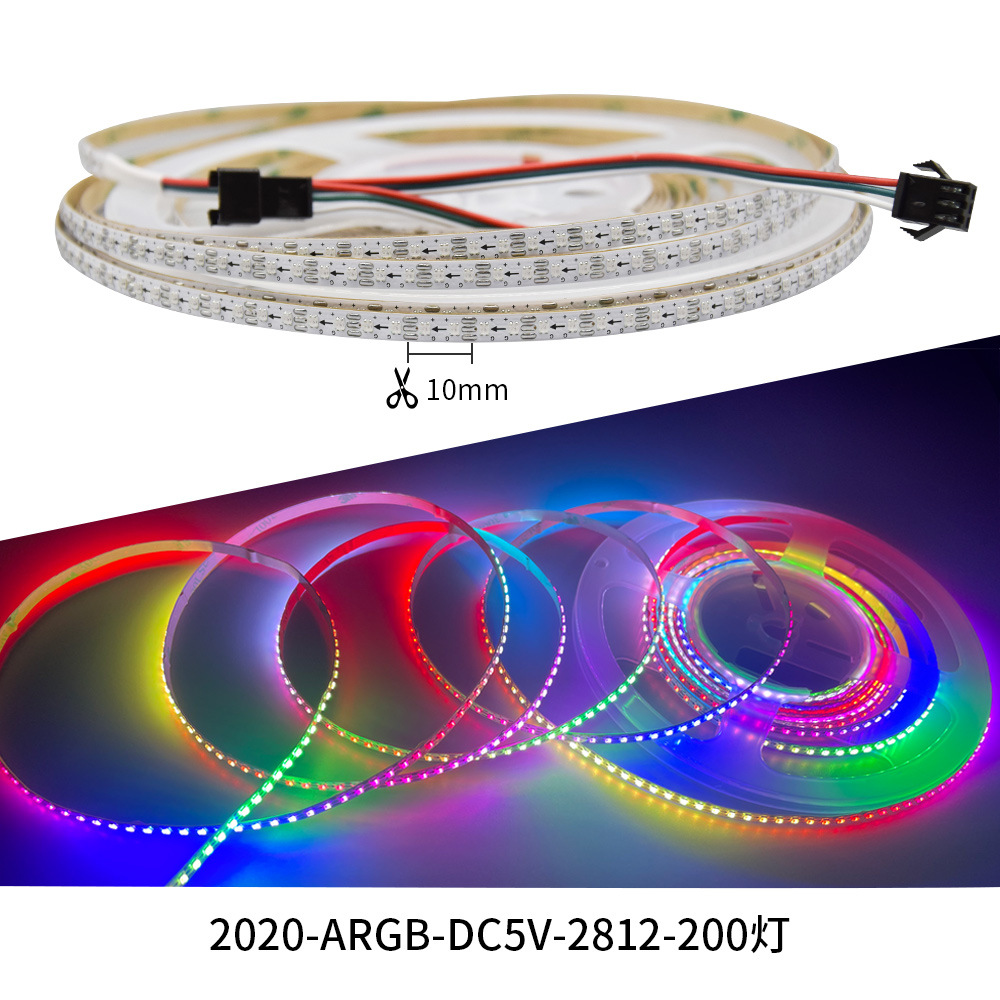 Tira de LED RGB de 5 mm con IC integrado de 5 V, control de un solo punto programable, luz ambiental fluida, tira de luz 2020/0807.