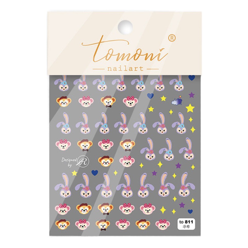 Tomoni en relieve lindo pegatinas de uñas japonés 5d tridimensional hueco de dibujos animados bolsa de estrella de uñas patrón de conejo expuesto