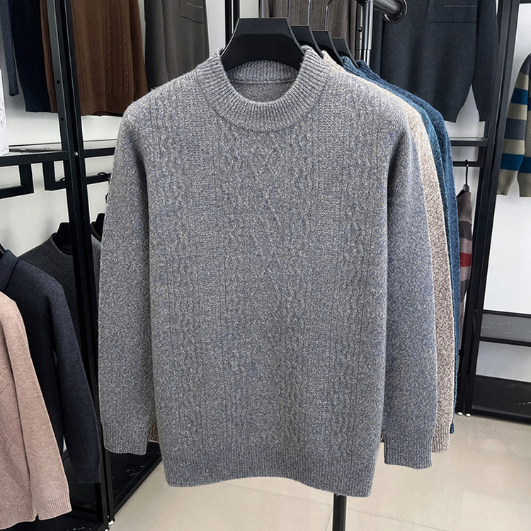 Comercio exterior lujo de alta calidad 100% suéter de oveja color sólido cuello redondo marea Jacquard hombre engrosado suéter de invierno de manga larga