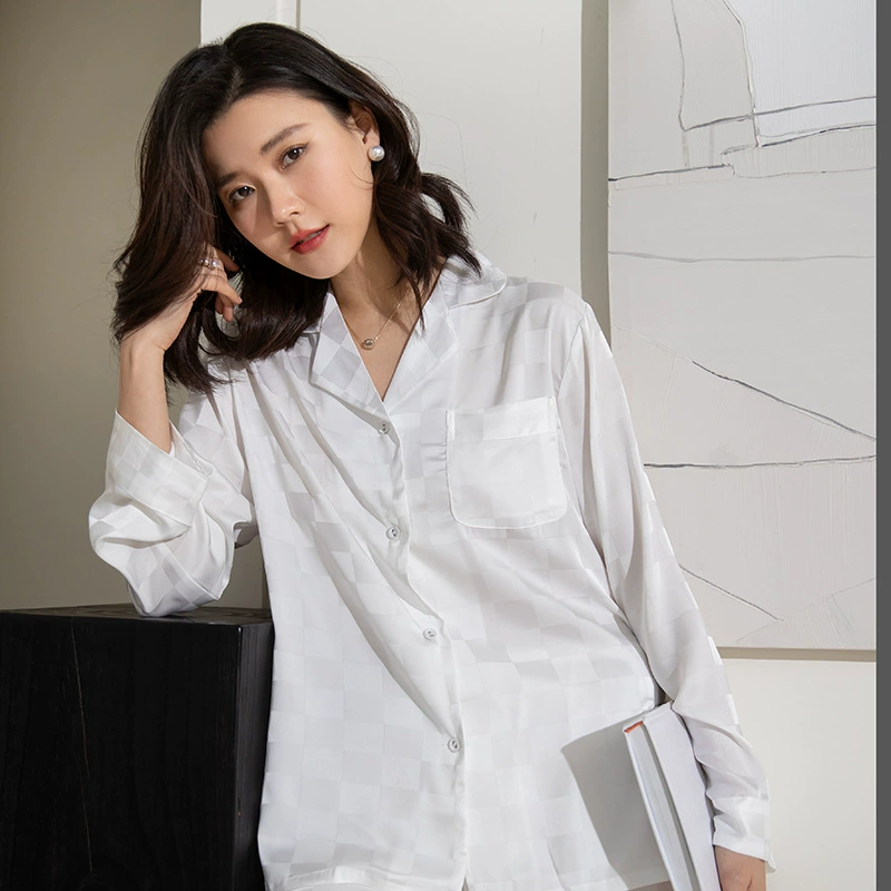 Весенне-осенние пижамы, женский свободный кардиган из искусственного шелка с длинными рукавами, модная жаккардовая Домашняя одежда из искусственного шелка, Женский костюм из двух предметов