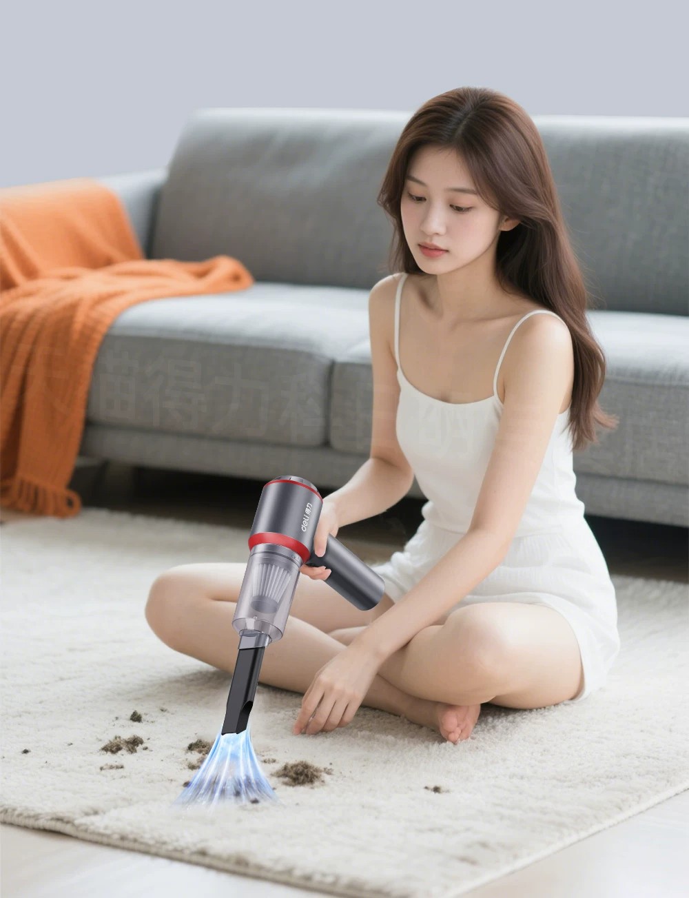 Deli Car Vacuum Cleaner Handheld Small Powerful Suction Car and Home Use Wireless Charging Dual-Purpose Blowing and Vacuuming Machine