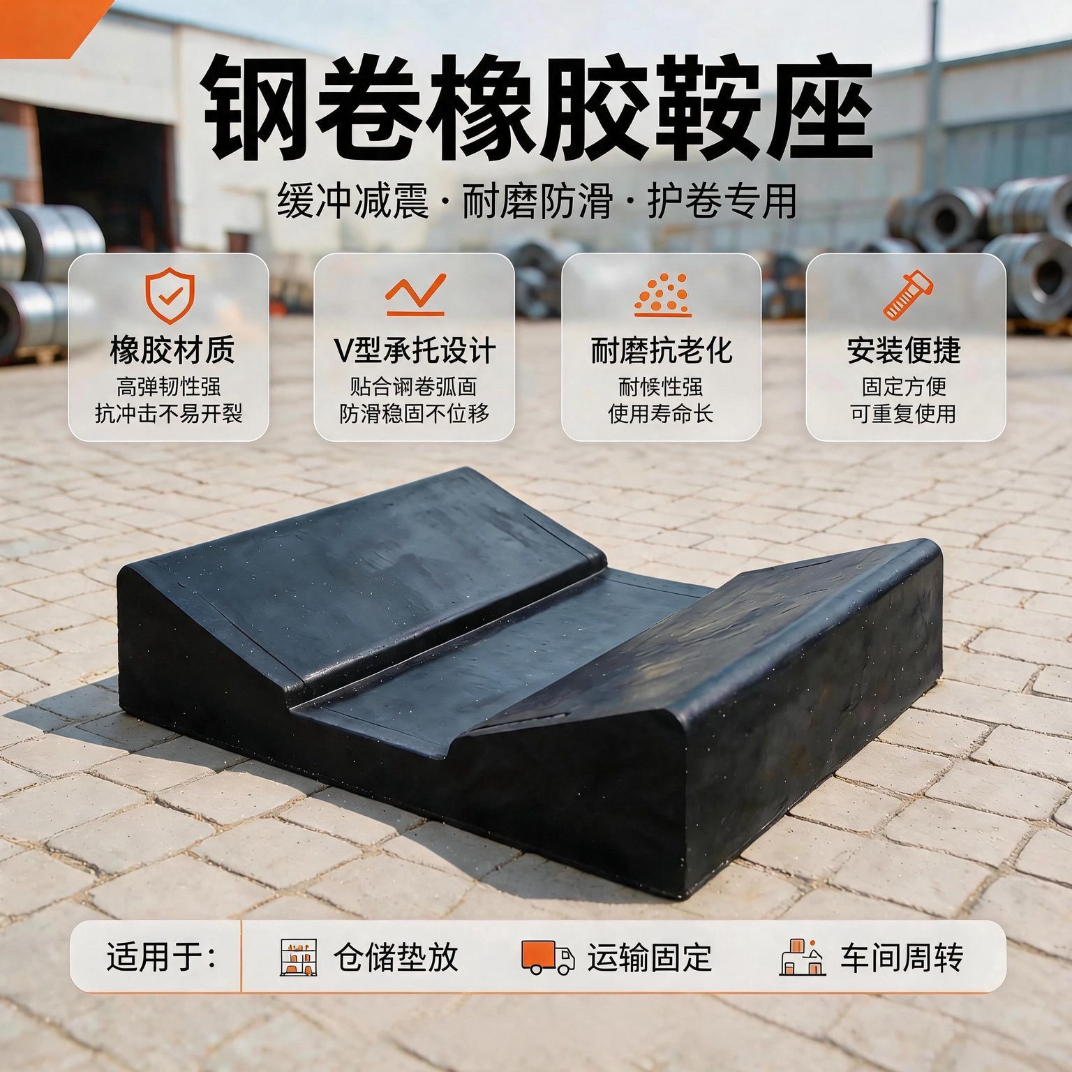 钢卷橡胶鞍座V型防滑减震垫块钢厂运输固定用橡胶鞍座