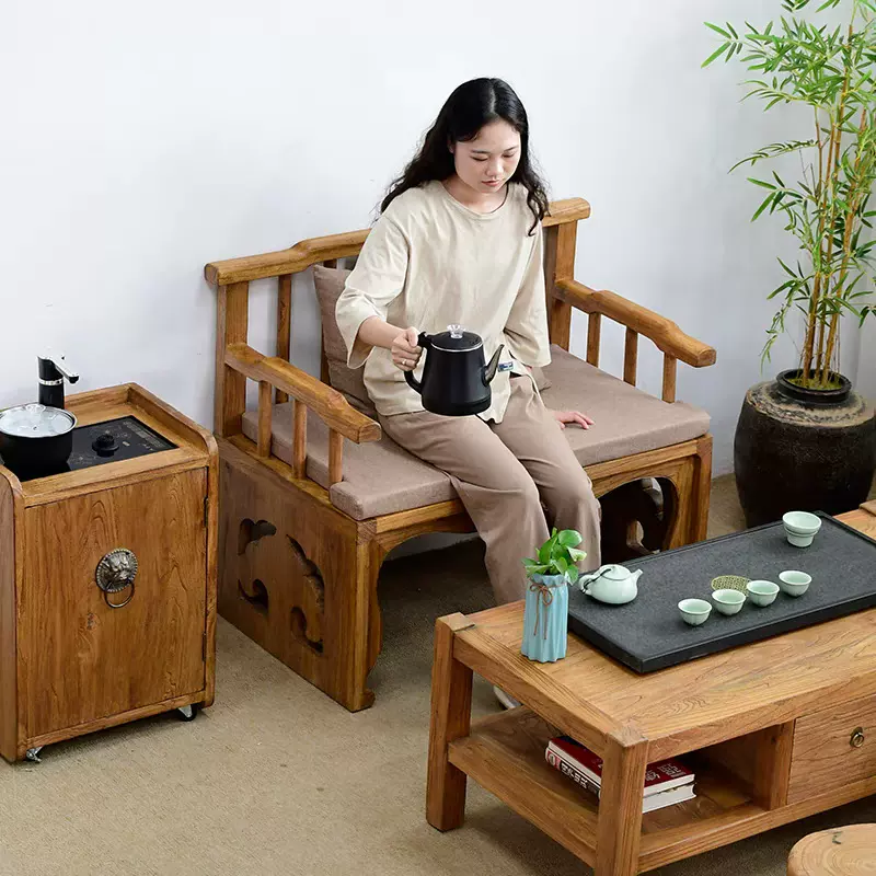 中式主人椅老榆木打坐椅侘寂风禅意沙发椅单人罗汉椅风化木圈椅