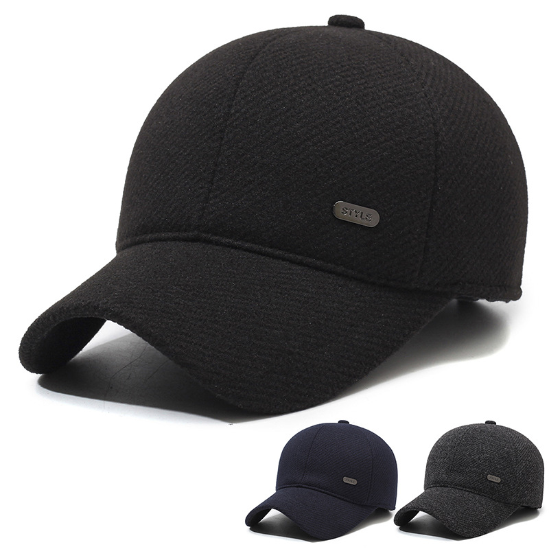 Νέα ανδρική φθινοπωρινή ζεστή γλώσσα πάπιας για μεσήλικες ηλικιωμένους χειμερινούς μπέιζμπολ, βελούδινο εξωτερικό και χοντρό βαμβακερό καπέλο_voghion.com