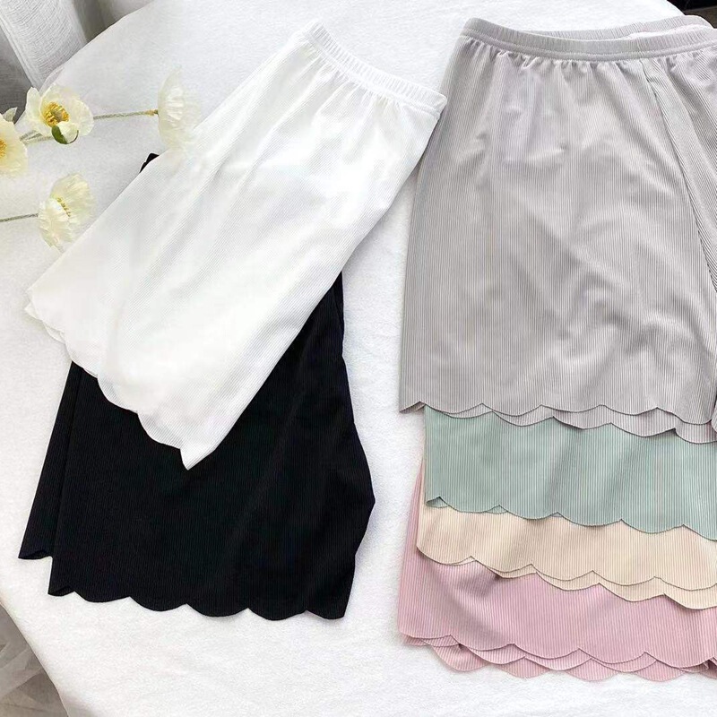 Summer Thin Women's Seamless Ice Silk Safety Pants for Women, Loose Outer Wear, Wavy Edge Three-Point Anti-Exposure Bottoming Shorts