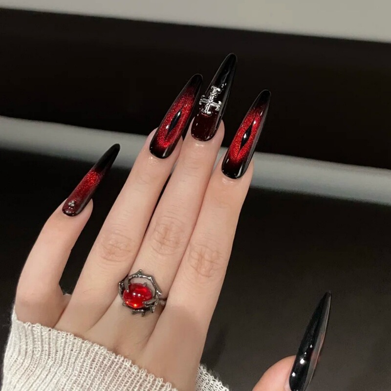 Handmade Nails, Accessible Luxury, Dark Red Cat's Eye, High-End, Stylish, Niche, Halloween, Cool Style, Whitening Manicure
