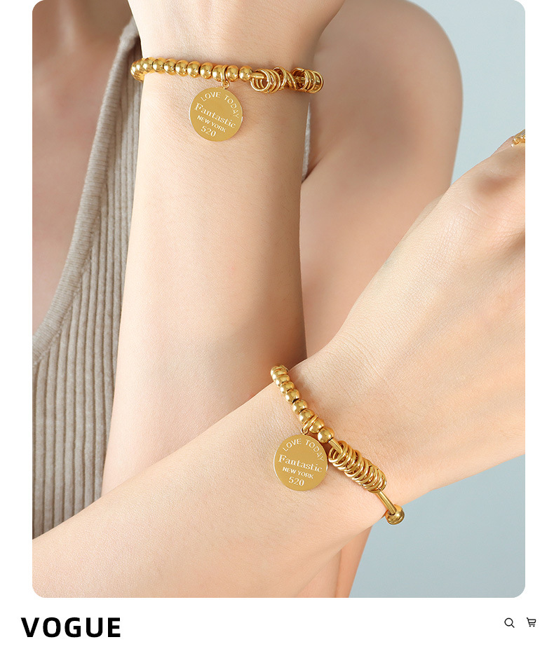 Retro Round Letter Titanium Steel Bracelets 1 Piece