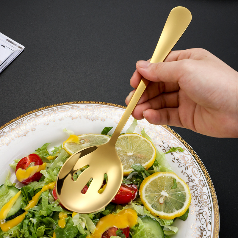 1010 Acero inoxidable espesado cuchara pública mango largo plato tenedor colador público comida compartir buffet compartir cuchara