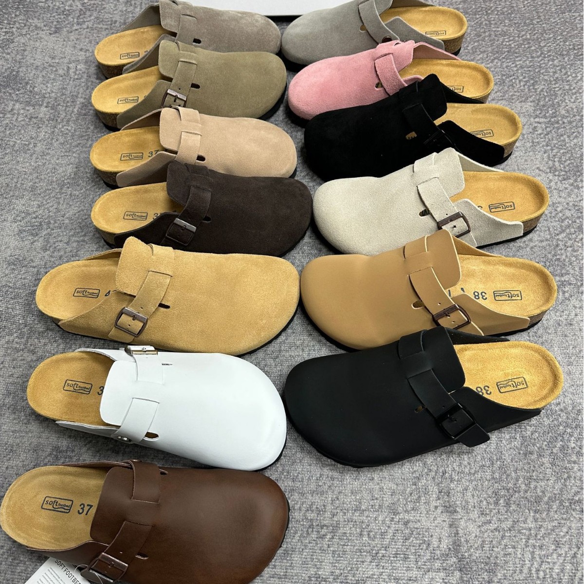 TEEMAZZI ganado de vello con zapatillas de cuero perezosas, zapatillas de moda versátiles con base de corcho Bocken image 1
