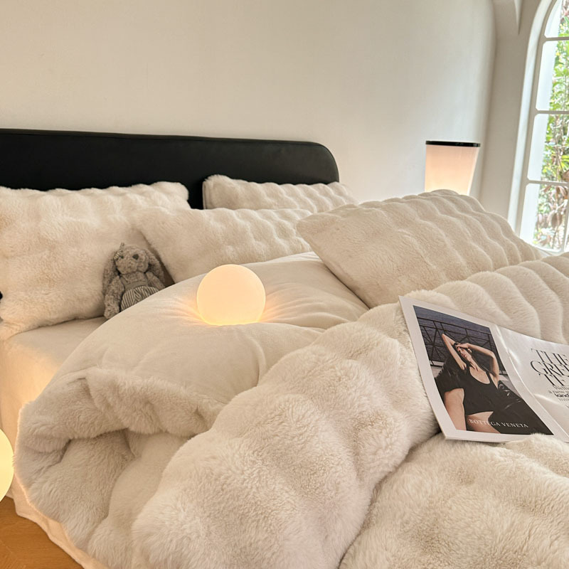 Conejo de peluche de alto peso set de cuatro piezas sábanas cubierta de invierno engrosado cubierta de cama de peluche set de tres piezas