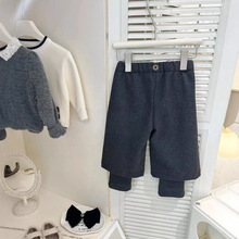 【甜美可爱】自留！高级感秋冬韩系女宝宝波点加绒假两件裤子批发