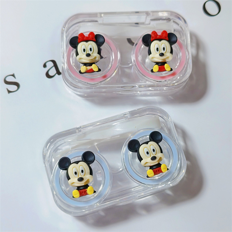 Wholesale Mickey Minnie Cute Transparent Girl Cartoon Contact Lens Contact Lens Storage Box Care One Screw-Free Cover