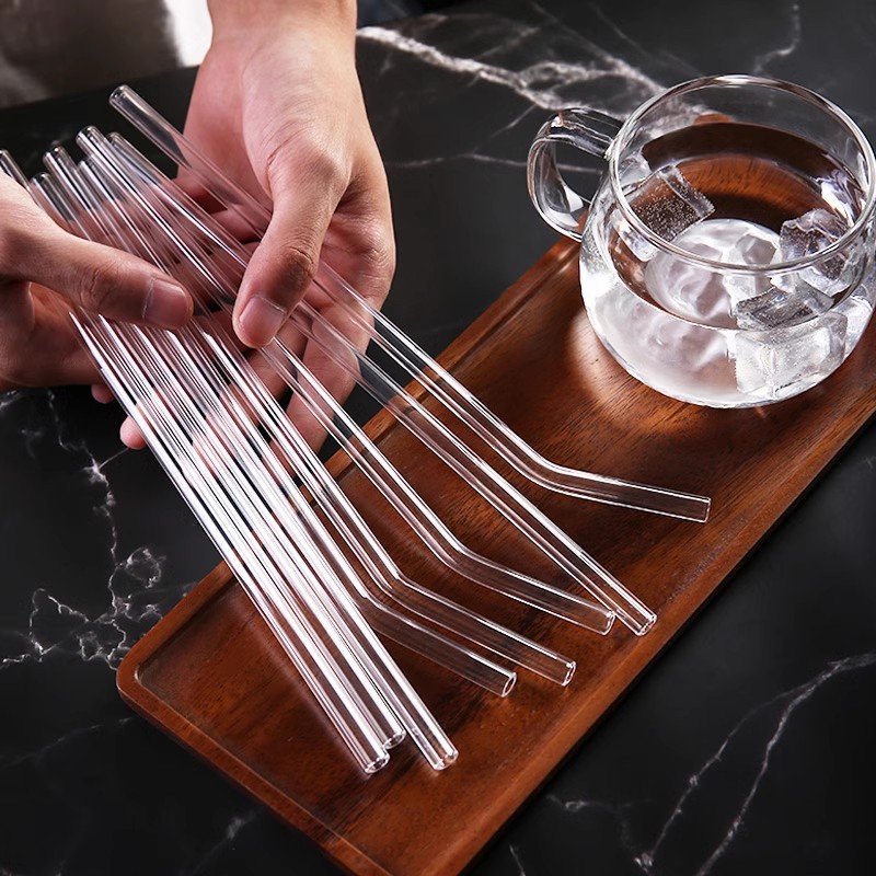 Combinación de paja de vidrio transparente resistente al frío y al calor no desechable jugo de leche paja de leche té conjunto de tubería de bebida transparente