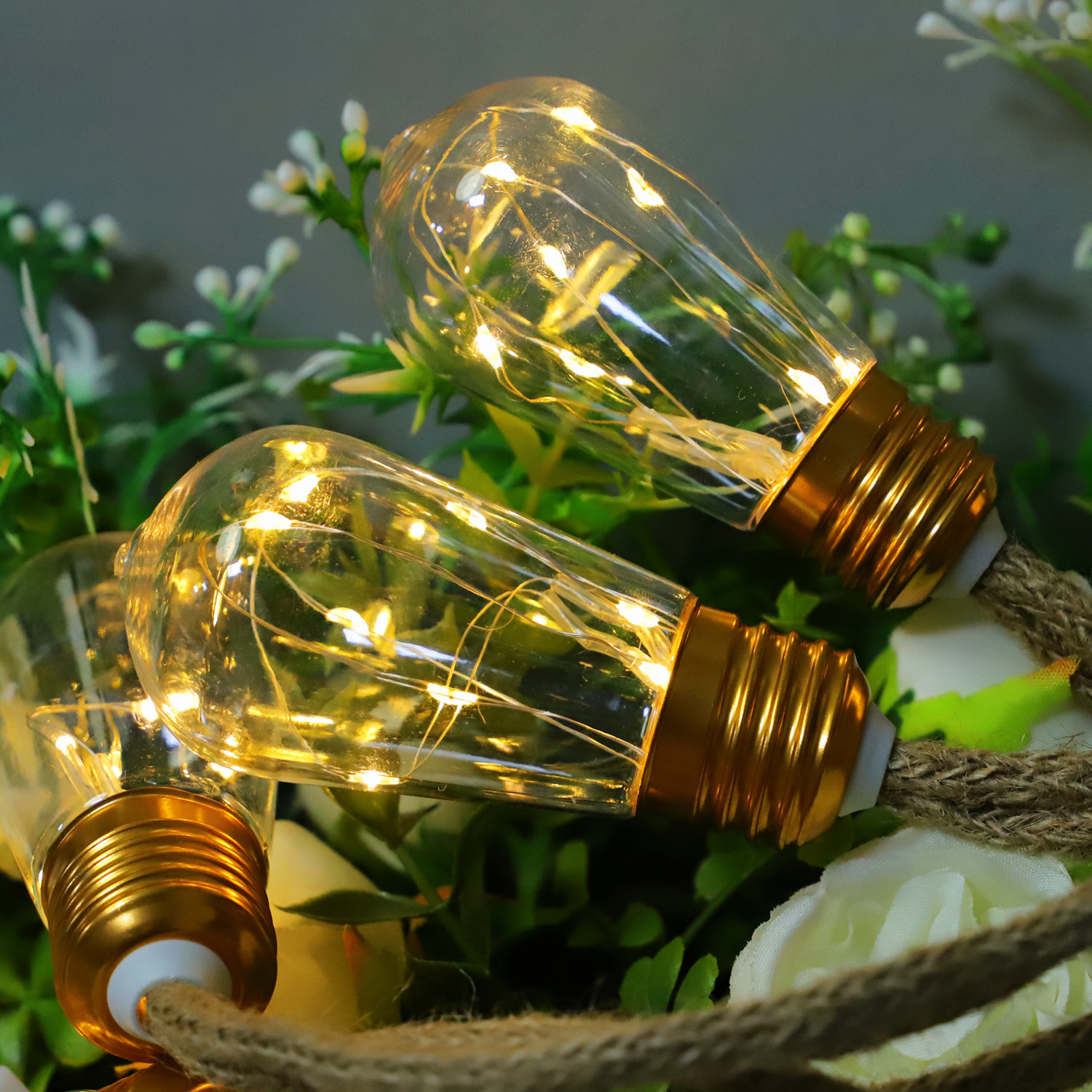 Simulación de bombilla de alambre de cobre cadena de luz al aire libre impermeable cadena de luz de campamento controlador de fuente de alimentación recargable atmósfera decorativa cadena de luz