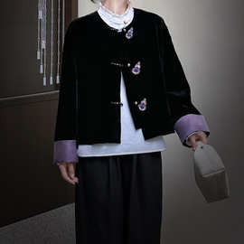 精致优雅桑蚕丝活性染丝绒手工葫芦订珠➕绕线盘扣外套新中式国风