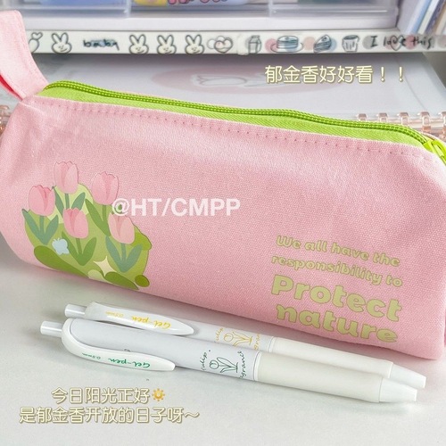 Ins style printed tulip cheese pencil bag new style high-value cute large capacity student storage bag stationery bag
