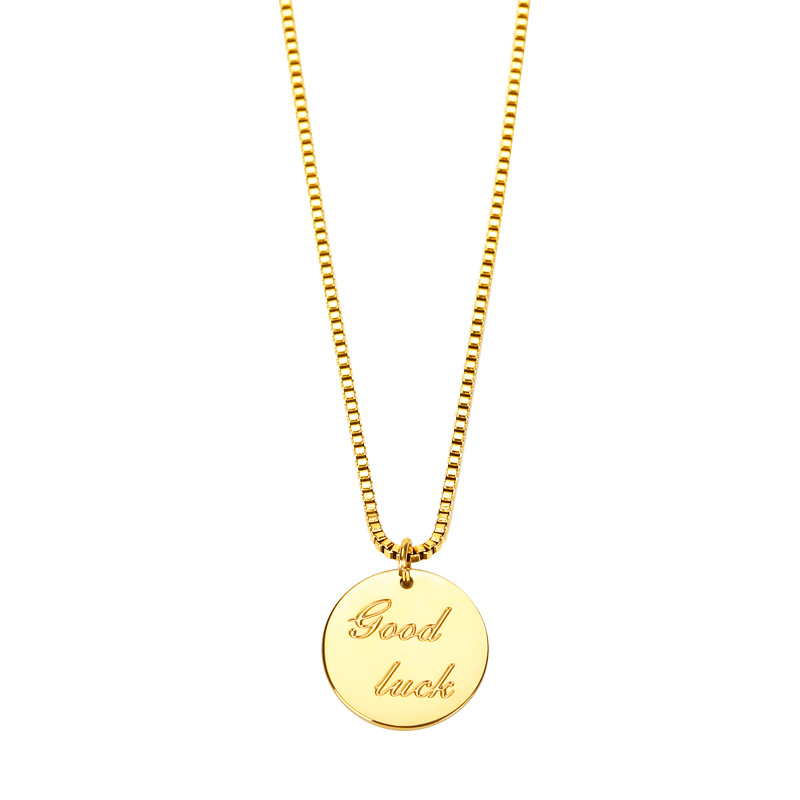 Collar de marca redonda de buena suerte de acero inoxidable de moda, collar colgante de personalidad de todo fósforo, logotipo personalizado, joyería de letras