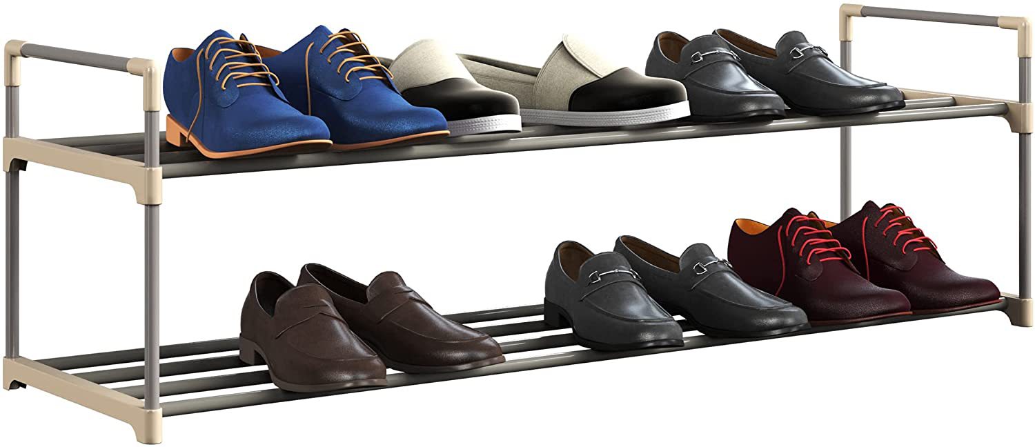 亚马逊爆款单列两层124cm可放12双鞋自由组装置物长鞋架厂家直销