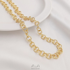 Color-keeping 14K gold 8mm stamped floral round O-chain rough round circle chain handmade DIY bracelet necklace accessory loose chain