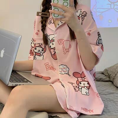 东南亚pajamas跨境睡衣女短袖短裤夏季休闲家居服宽松ins韩版套装|ru