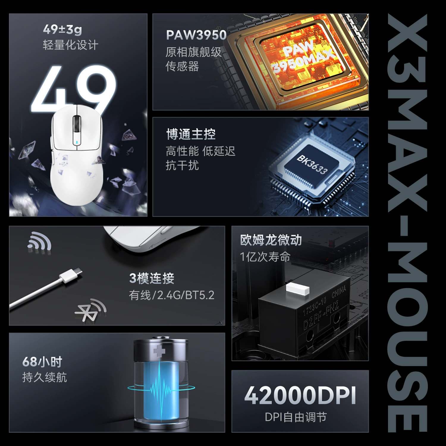 Легковесная игровая беспроводная мышь, x3, Bluetooth
