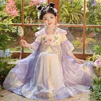 Взрывной костюм Hanfu для девочек в национальном стиле платье летнее платье 2025 новый костюм Тан старинная юбка тонкая детская костюмная юбка