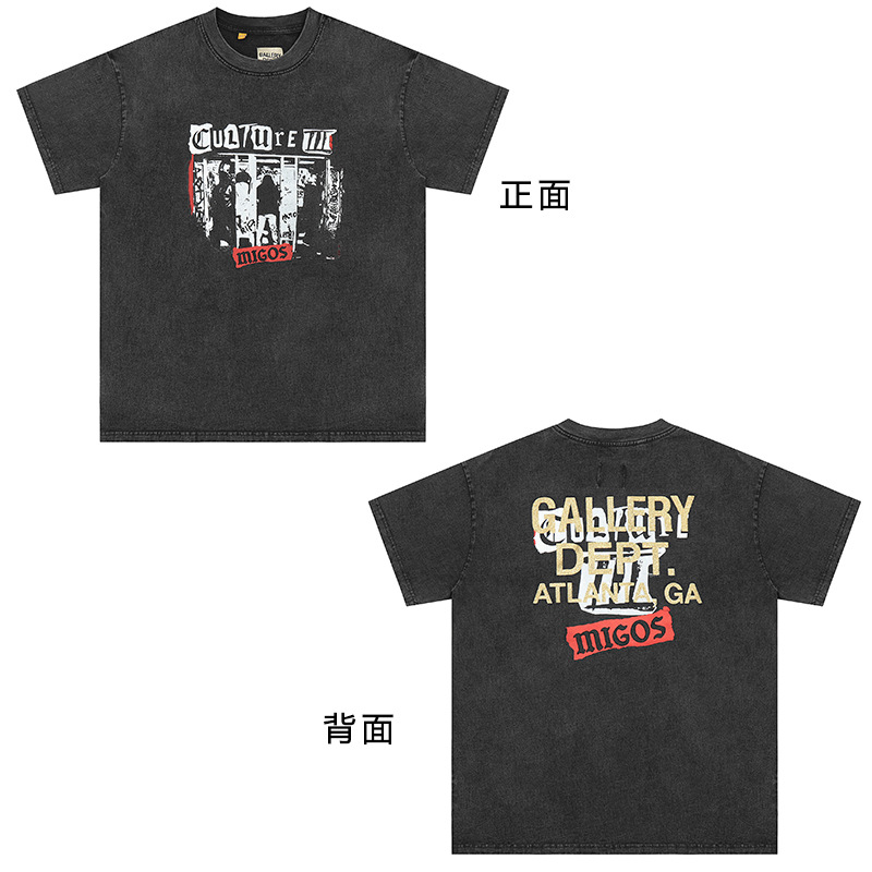 VTG GALLERY DEPT camiseta retro de manga corta lavada y desgastada graffiti arcoíris suelta antiniebla pareja de media manga hombres