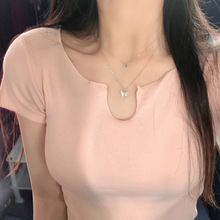 月亮潮款锁骨链不双层镀金戴蝴蝶项链叠掉色儿童饰品颈链女