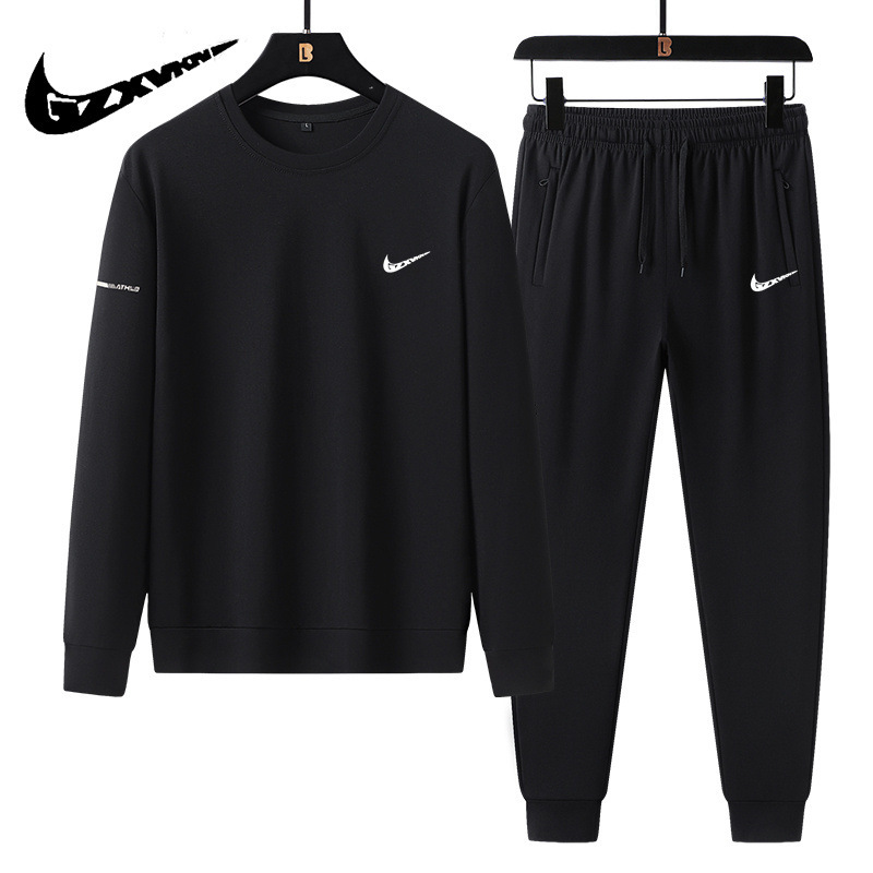 Spring New Casual Sports Suit Men's Large Size Round Neck Sweatshirt Leggings Sweatpants Men's Trendy Brand Two-Piece Set Men's Clothing