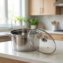 无涂层不锈钢双耳汤锅带玻璃盖食堂大容量锅具厨房家用炖锅批发
