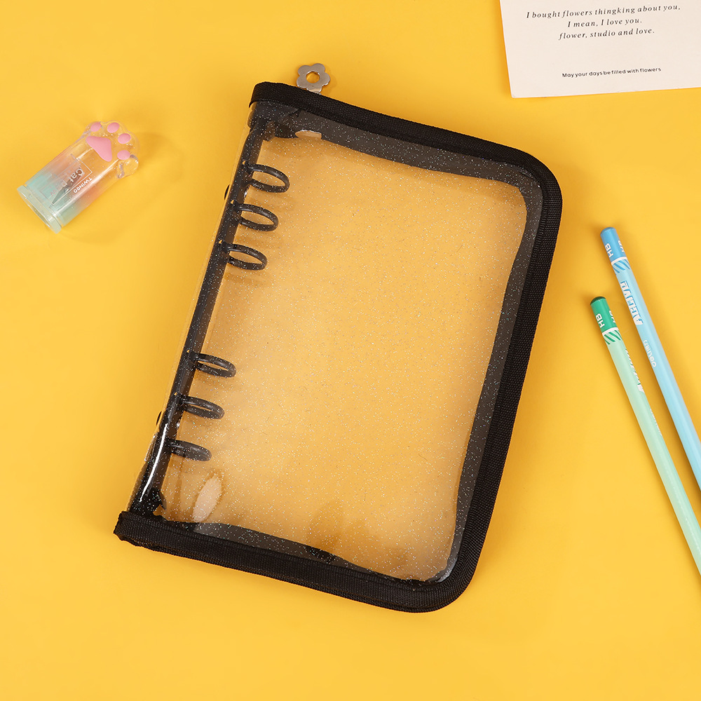 A5A6グリッターリーフリングバインダー、透明カードブック、ジッパー付きリーフリング手帳、ロゴ・パターン印刷カードアルバム収納ブック