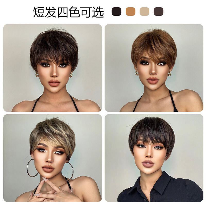 Fashion Cross-border Hot Selling Summer Short Hair Micro-curls European and American Style Natural Wig Women's Bobo Age-reducing Full Head Cover Hair