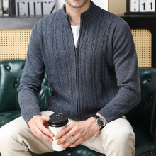 正品牌百搭男士羊绒针织衫半高领开衫冬季保暖加厚毛衣中年羊毛衫